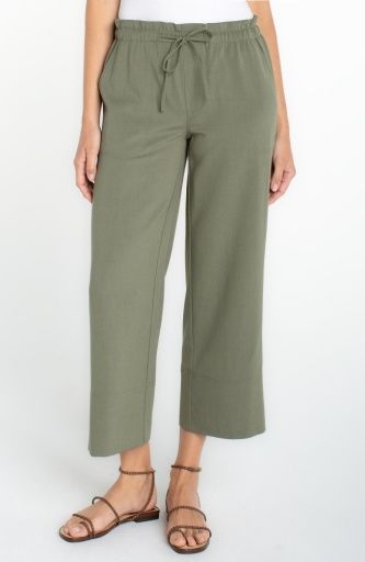 pull on tie waist wide leg ankle 26" ins, Colour: martini olive, Size: S