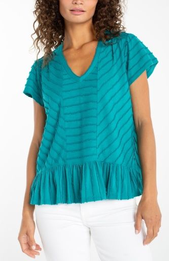 short sleeve v neck knit top w/ miter detail, Size: S