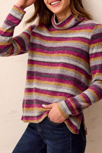 L/S FUNNEL NECK TOP W/SIDE SLITS-MULBERRY, Size: S