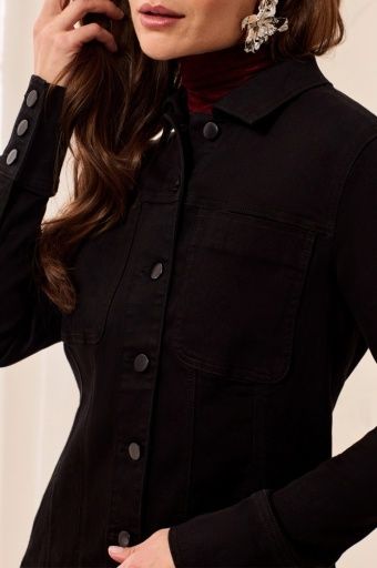 DENIM FITTED JACKET W/ INSERTS-BLACK, Colour: BLACK, Size: S