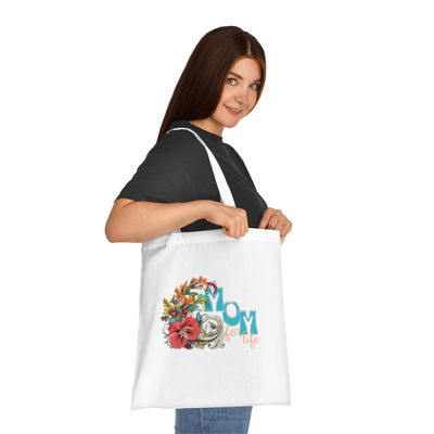Floral Mom for Life Cotton Tote Bag - Perfect Gift for Moms