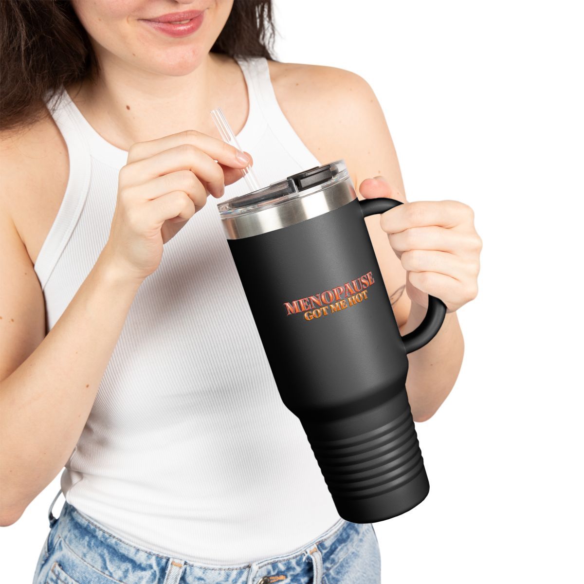MENOPAUSE GOT ME HOT - MULTI COLOR Insulated Travel Mug, 40oz