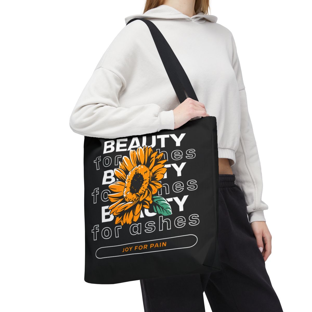 Beauty for Ashes Inspirational Tote Bag with Sunflower 
