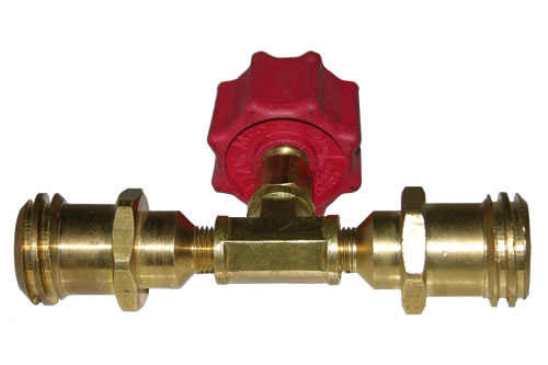 27-220 Acme Red Connector & Two 1/4 Inch Male Pipe Thread x 1-5/16 Inch Male Acme With Female POL With Tee.