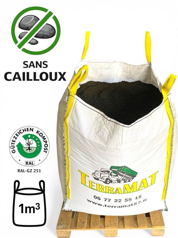 Terre végétale premium sans cailloux + compost normé – Big Bag 1 m³