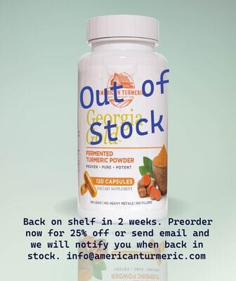 OUT OF STOCK - (See Below) Fermented Turmeric Powder Capsules - Lead-Free - 120 capsules - 60-day supply