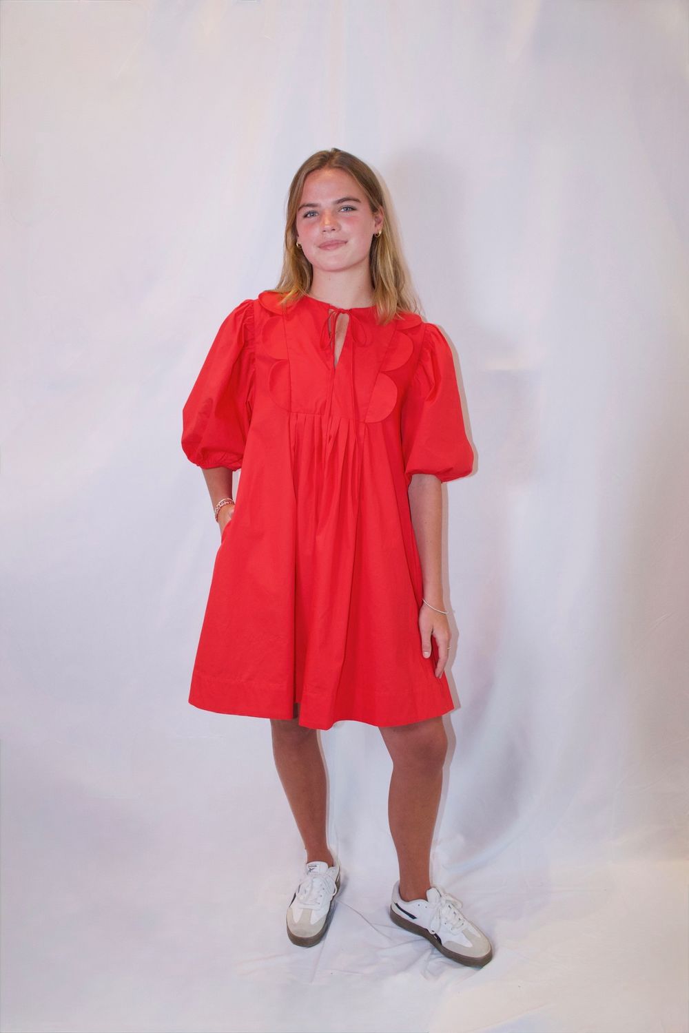 Scallop Trim Poplin Dress