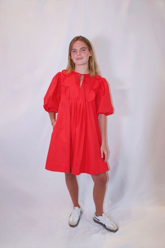 Scallop Trim Poplin Dress