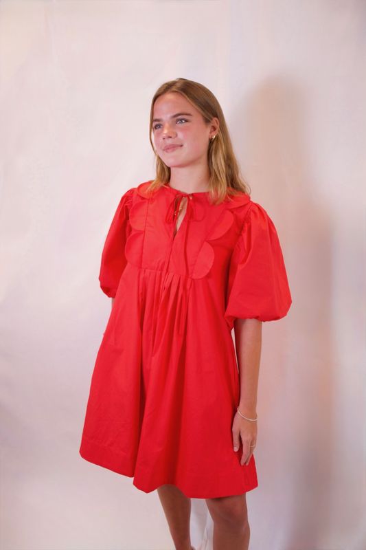 Scallop Trim Poplin Dress