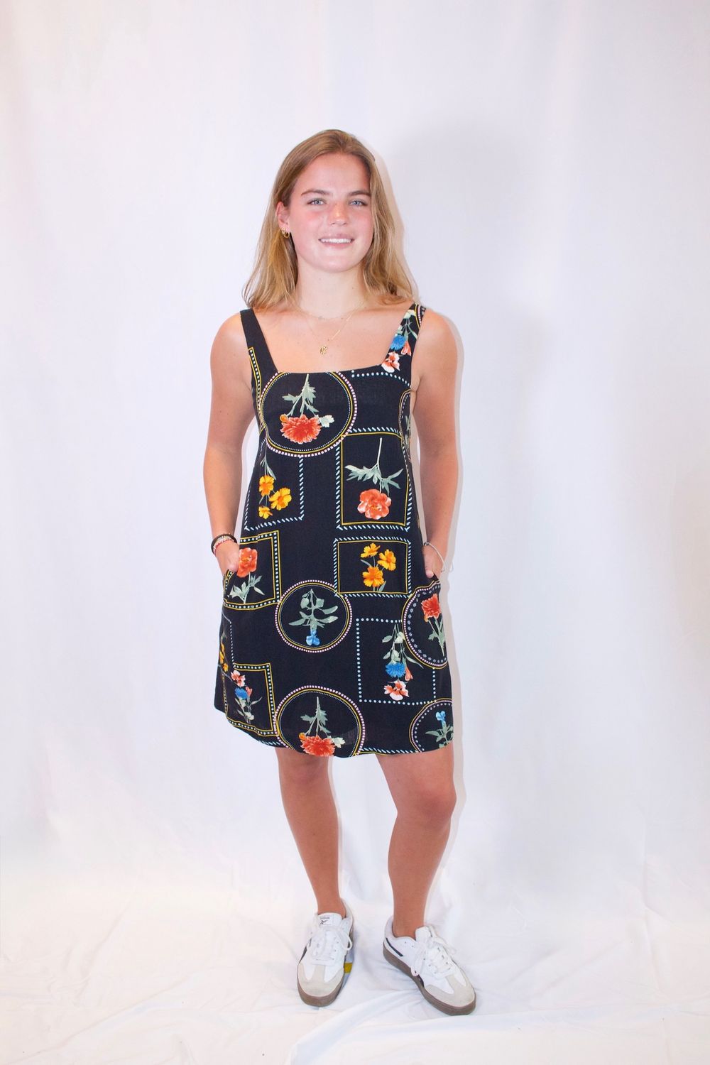 Black Linen Floral Dress