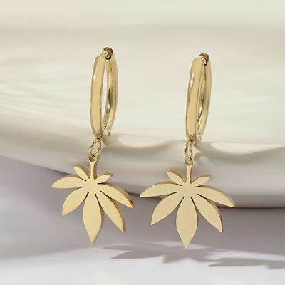 Small Hoop Earrings with Cannabis Leaf