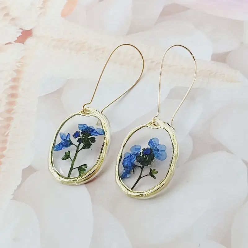 Blue Cornflower Resin Earrings