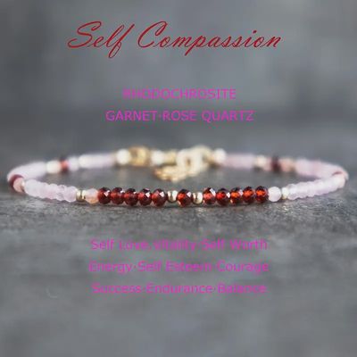 Stone Bracelet - Rhodochrosite , Garnet, Rose Quartz