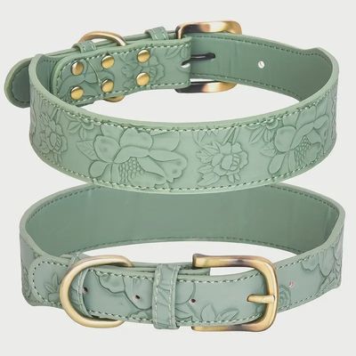 Floral Embossed Leather Dog Collar