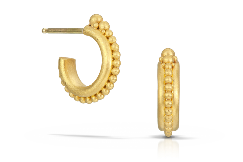 22 kt small hoop earrings with granulation.