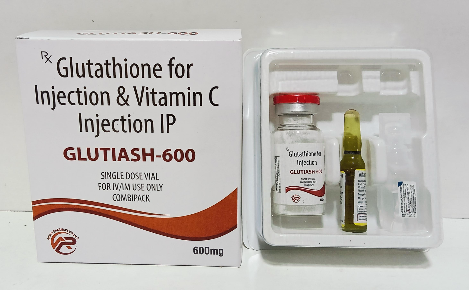Glutathione 600mg IV/IM With Vitamin C 500mg - Combi Pack