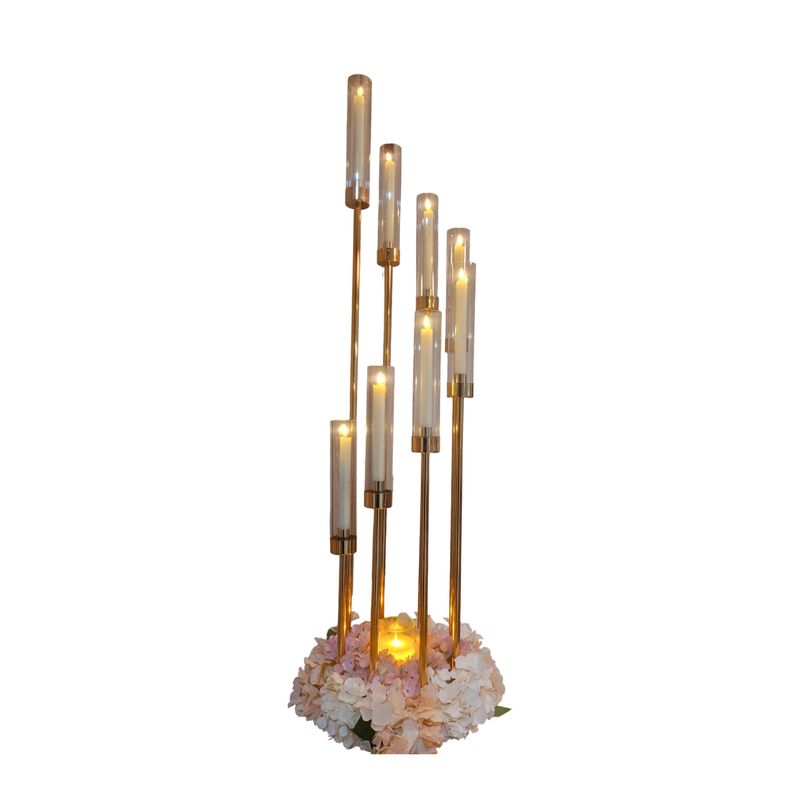 Gold Candle Tower with Blush Base
