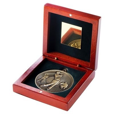 Golf Medallion in 3 colours with Wooden Medal Box TY56A 60mm