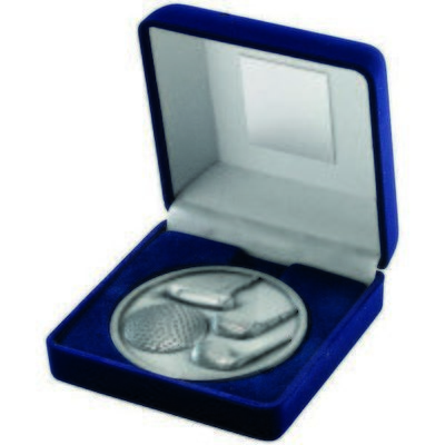 Antique Silver Medallion with Blue Medal Box Golf Award TY30B 70mm