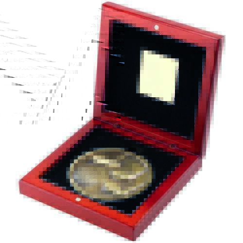 Antique Gold Medallion with Wooden Medal Box Golf Award TY31A 70mm