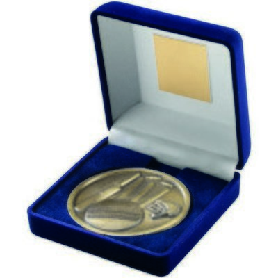 Medallion with Blue Medal Box Cricket Award TY141A 70mm Available in 2 colours