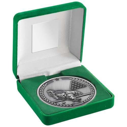Antique Silver Medallion with Green Medal Box Pool/Snooker Award TY39B  70mm