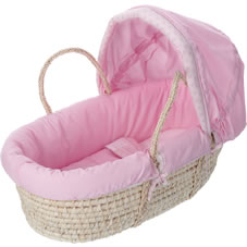 princess pink padded organic maize moses basket and Stand (Free Delivery)