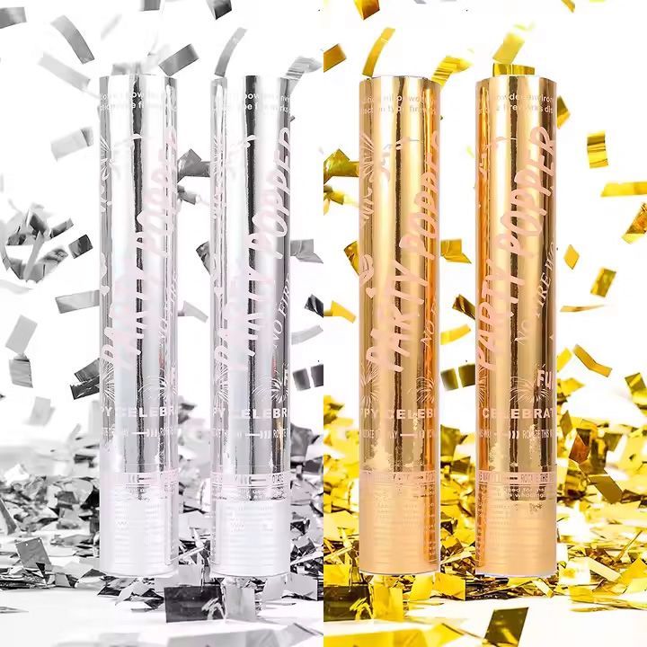 Confetti Poppers/Cannons (pair) - Silver/Gold Biodegradable