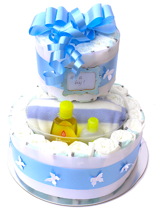 9 item Baby Blue Nappy Cake Gift Set