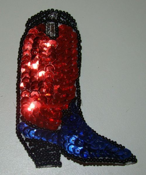 10 RED BLUE Cowboy Boots Fancy Sequin Beaded Patch