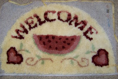 Vintage Hand Made HOOKED Welcome RUG