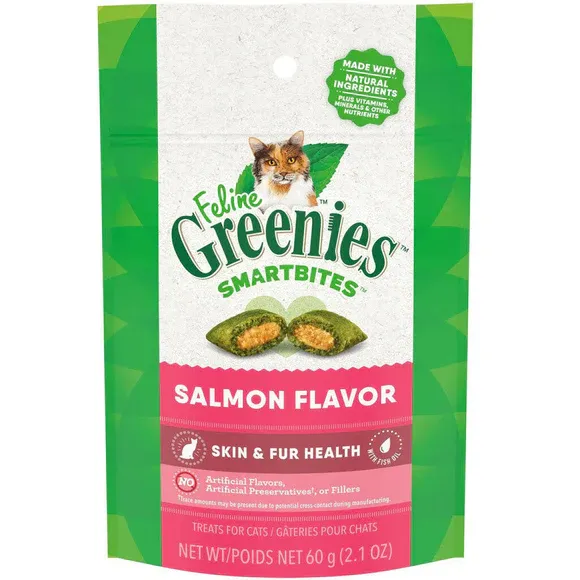 Greenies Cat Smartbites Salmon Flavor Skin and Fur 2.1 oz