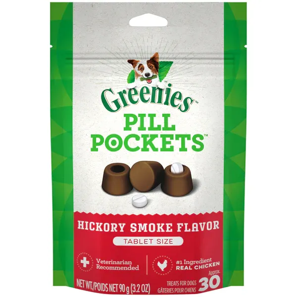 Greenies Dog Hickory Smoked Flavored Tablet Pill Pockets 3.2 oz