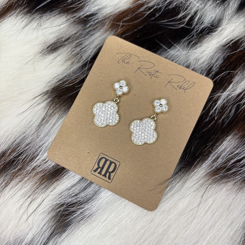 CZ Pave Clovers 14k Gold Plated Post Earrings