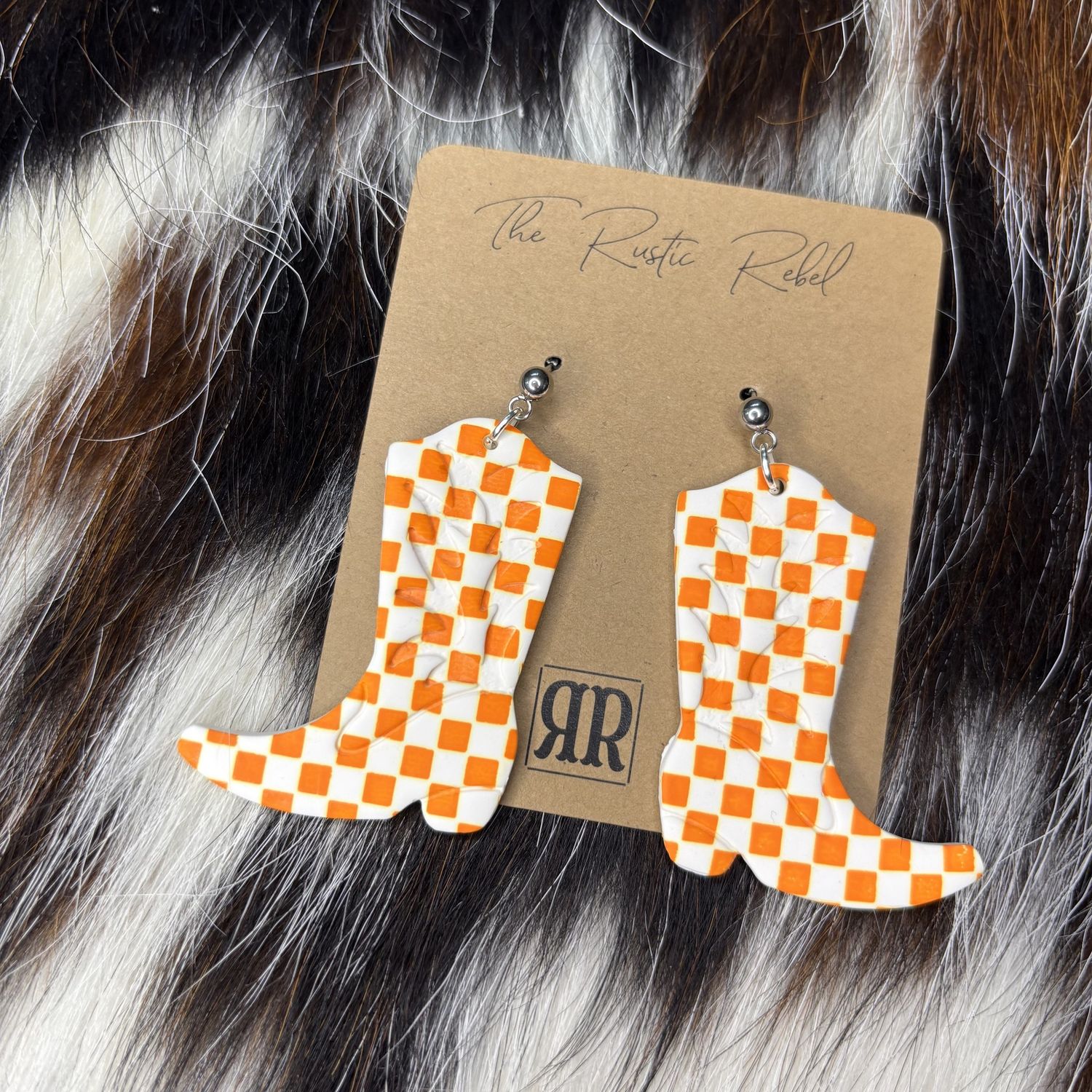 Large Checkerboard Boots Earrings