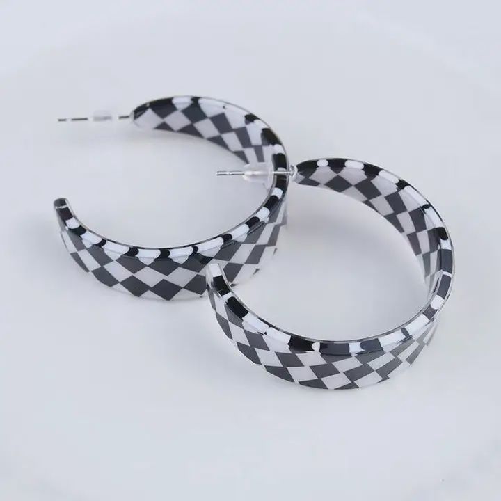 Black and White Checkered Earrings For Gameday