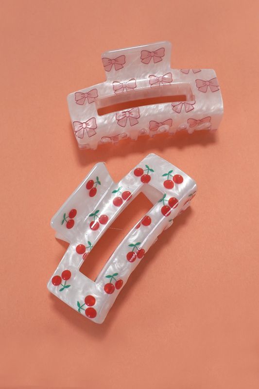 Jumbo Cherry Rectangle Hair Claw Clips