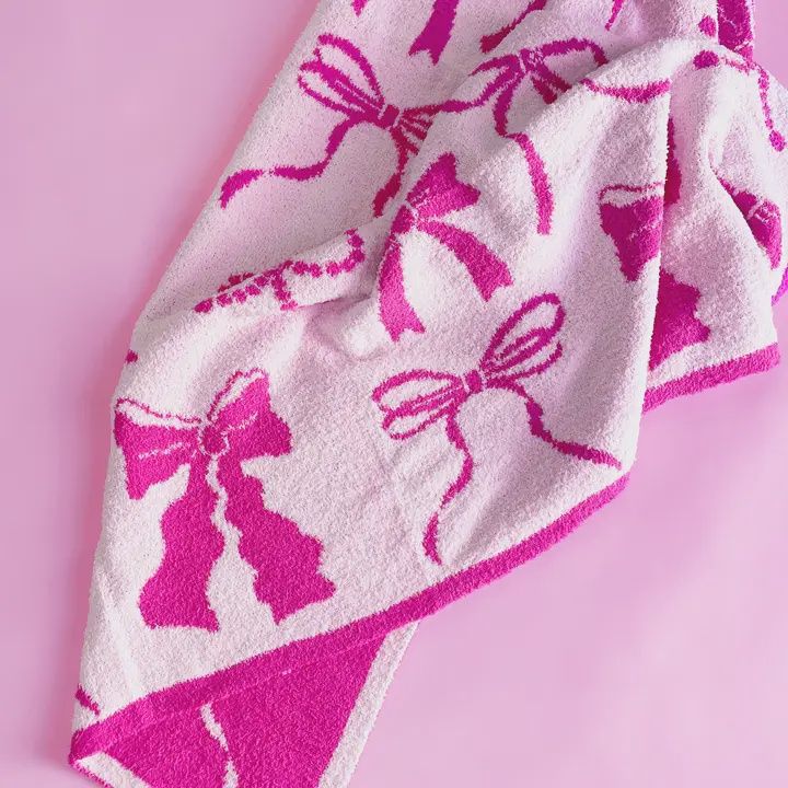 Cozy Pink Bow Luxury Throw Blanket