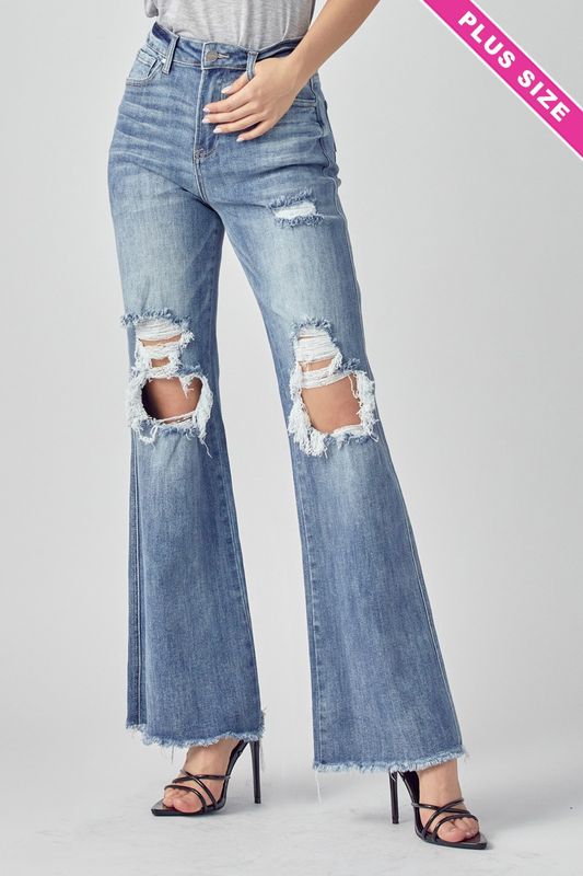 High Rise Wide Flare distressed Dad Jeans