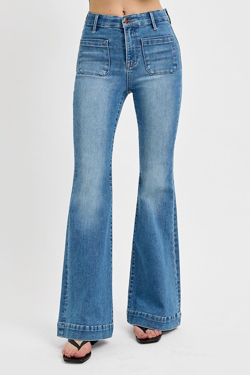 EB High Rise Flare Front Patch Pocket Jeans, Size: 1X