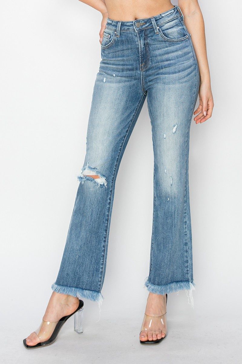 High Rise Crop Bootcut Frayed Jeans, Size: 1X