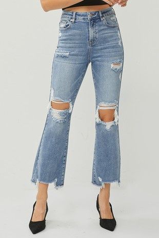 High Rise Crop Flare Jeans, Size: 1