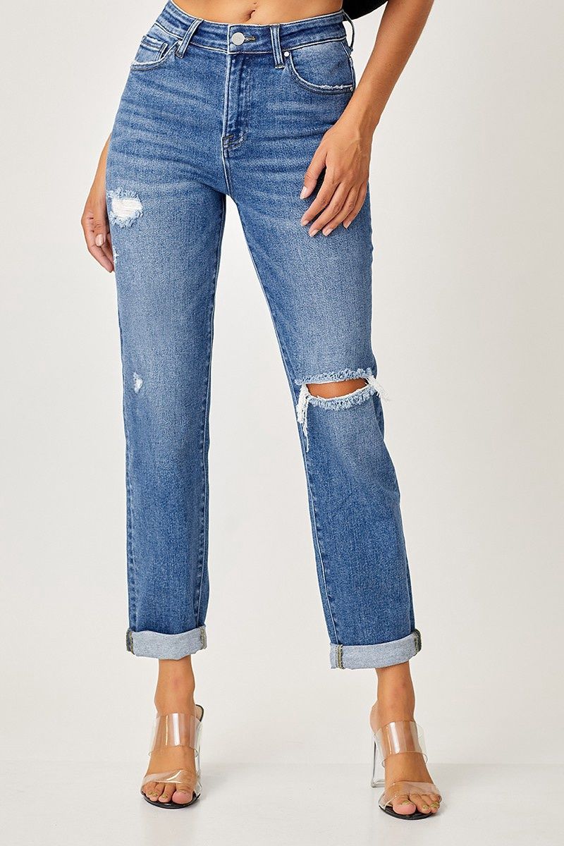 High Rise Crop Girlfriend Roll Up Jeans, Size: 1X