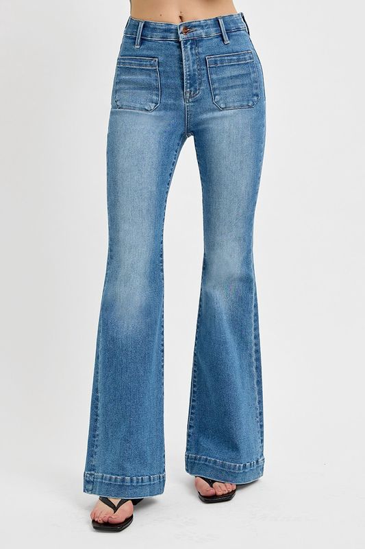 EB High Rise Flare Front Patch Pocket Jeans