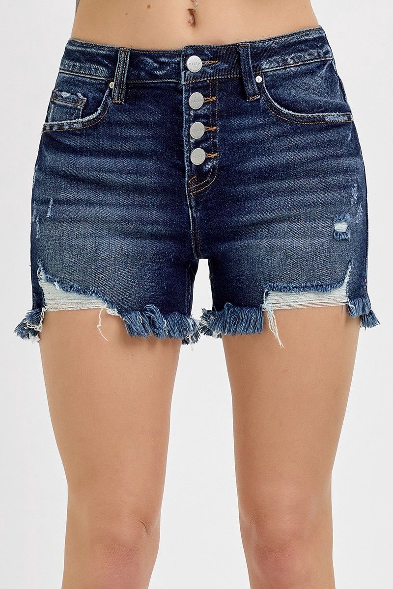 High Rise Button Down Step Side Hem Shorts, Size: Small