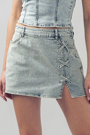 Lace Up Denim Mini Skirt