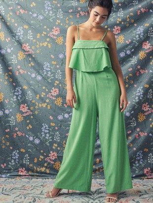 Ruffled Bodice Wide Leg Jumpsuit, Size: Small