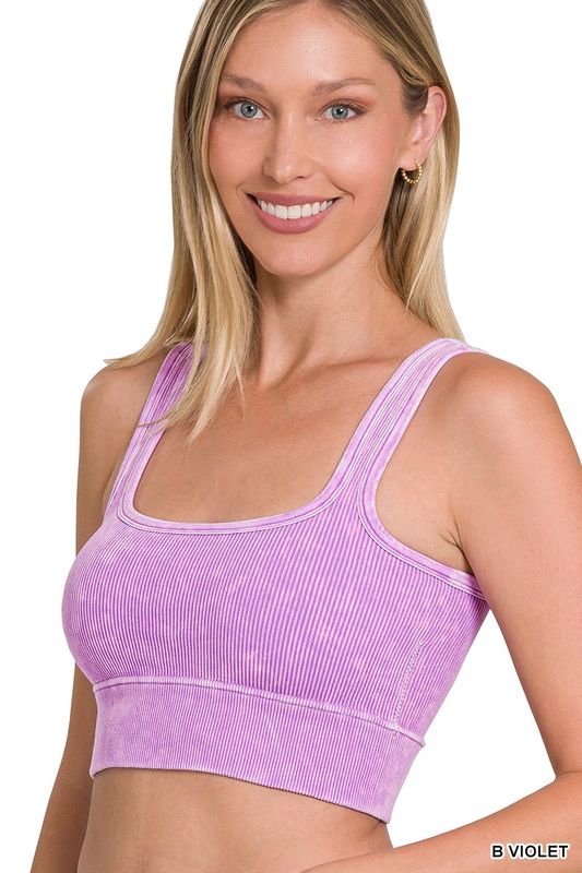 Washed Ribbed Seamless Square Neck With Bra Pads