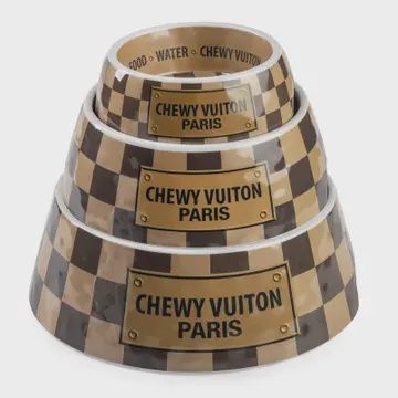 Checker Chewy Vuitton Dog Bowl/ Medium