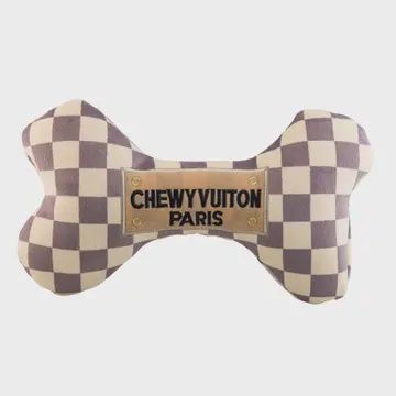 Checker Chewy Vuitton Bones Squeaker Dog Toy/ Small-Mini